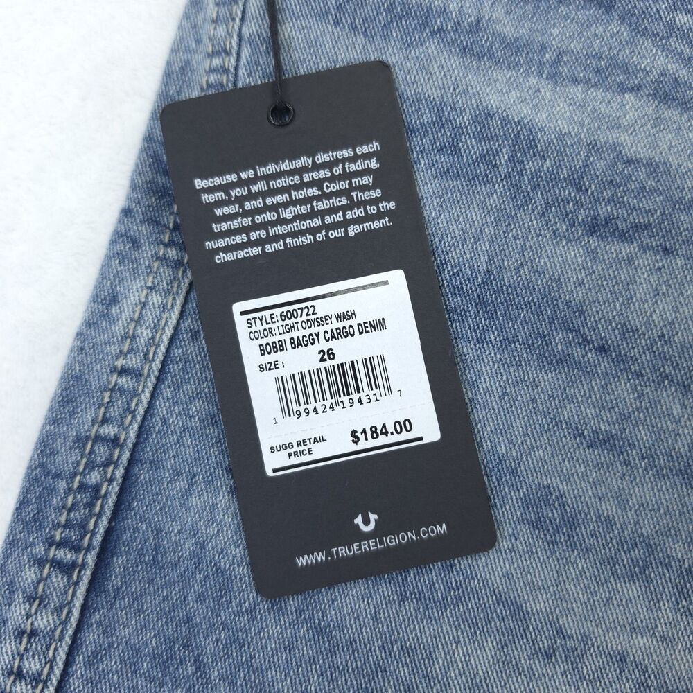 True Religion Women 26 Bobbi Baggy Cargo Y2K 90s Mid Rise Denim Blue Jeans NWT - Picture 4 of 12